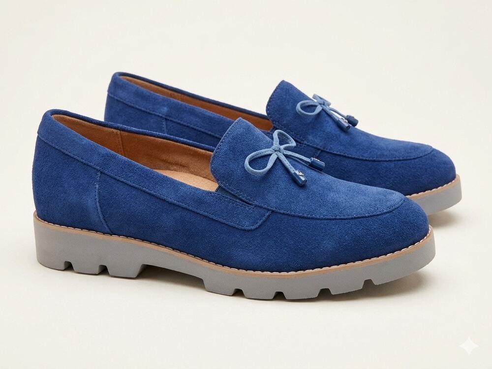 New Vionic Finley Navy Blue Suede Bow Loafers - Women's Size 10 Wide